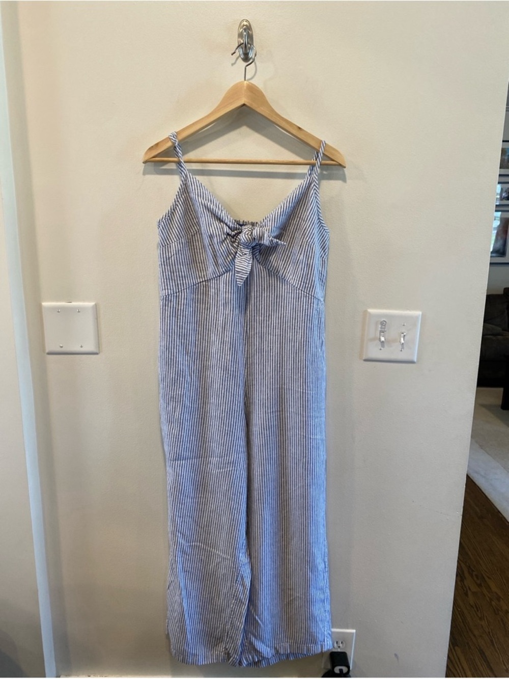 Striped Blue Tie-Front Wide-Leg Jumpsuit